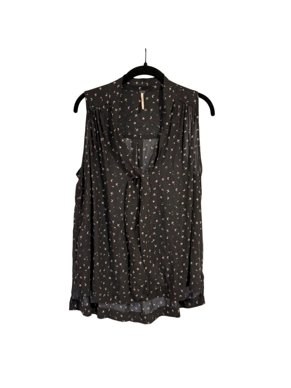 Free People High Low Hem Floral Neck Tie‎ Sleeveless Blouse Size M